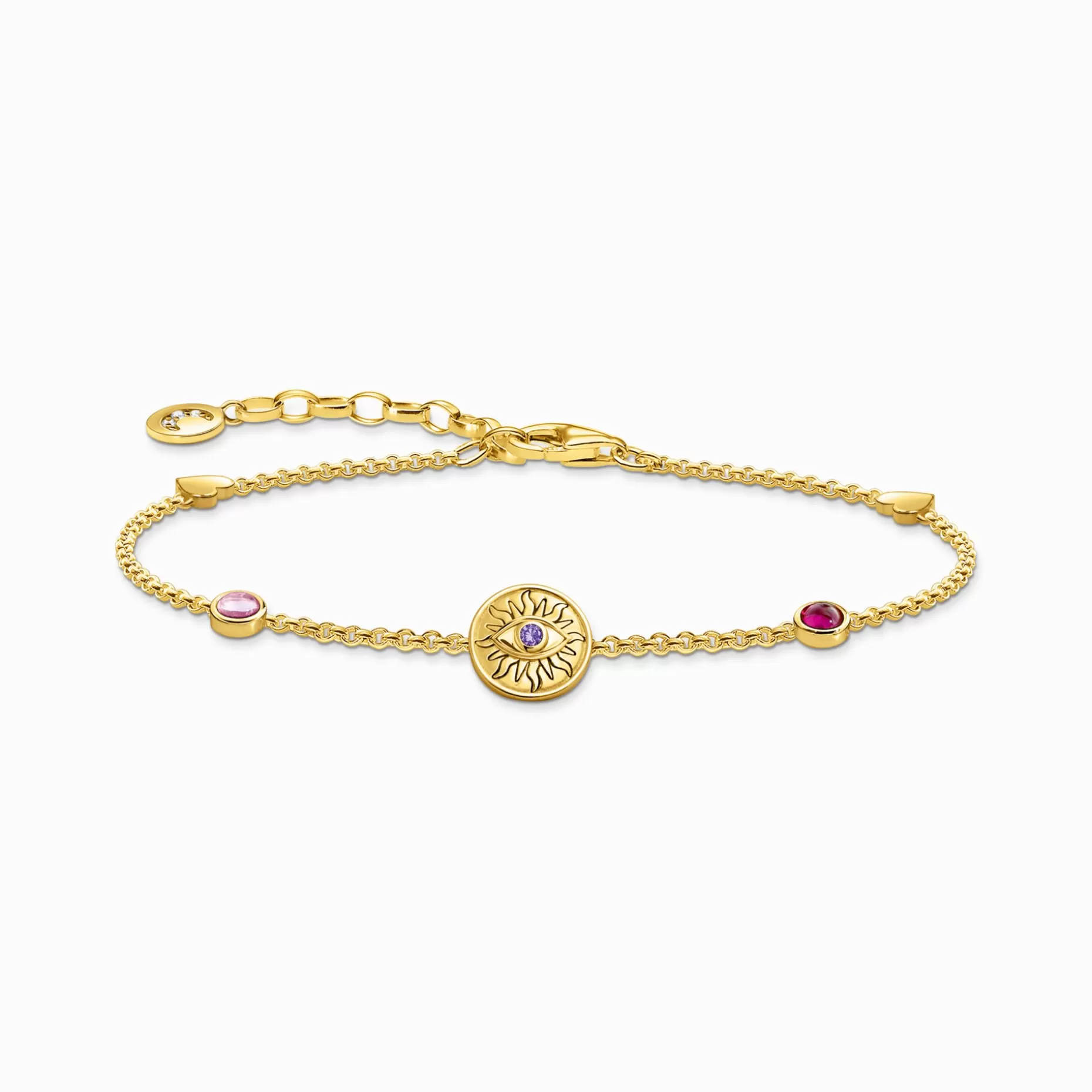 THOMAS SABO Yellow-gold plated bracelet with a sun coin and various stones yellow gold-coloured, white, pink, violet, red Cheap